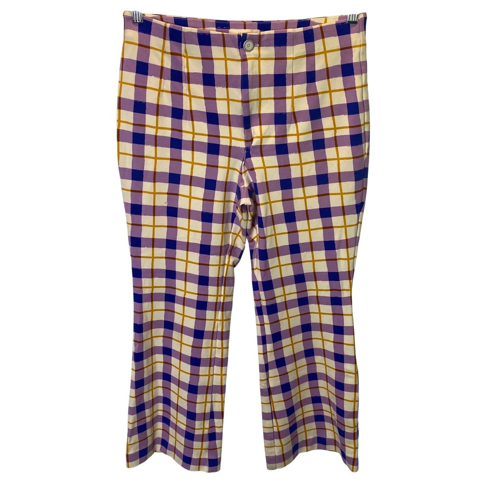 Maeve‎ Anthropologie Plaid Pants Women Small Purple Blue High Rise Cropped Flare